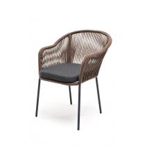  "Лион" стул плетеный из роупа, каркас из стали серый (RAL7022), роуп коричневый круглый, ткань темно-серая, фото 1 