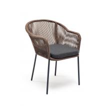  "Лион" стул плетеный из роупа, каркас из стали серый (RAL7022), роуп коричневый круглый, ткань темно-серая, фото 2 