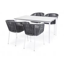  "Малага" обеденная группа на 4 персоны со стульями "Бордо", каркас белый, роуп серый, фото 2 