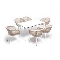 "Малага" обеденная группа на 6 персон со стульями "Марсель", каркас белый, роуп бежевый, фото 1 