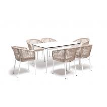  "Малага" обеденная группа на 6 персон со стульями "Марсель", каркас белый, роуп бежевый, фото 2 