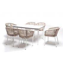  "Малага" обеденная группа на 6 персон со стульями "Марсель", каркас белый, роуп бежевый, фото 4 