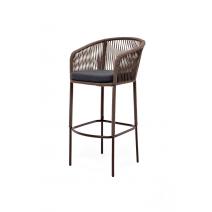  "Марсель" стул барный плетеный из роупа, каркас из стали коричневый (RAL8016) муар, роуп коричневый круглый, ткань темно-серая, фото 1 