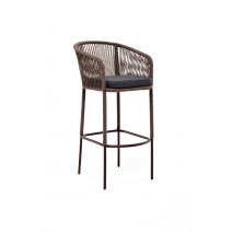  "Марсель" стул барный плетеный из роупа, каркас из стали коричневый (RAL8016) муар, роуп коричневый круглый, ткань темно-серая, фото 2 