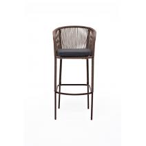  "Марсель" стул барный плетеный из роупа, каркас из стали коричневый (RAL8016) муар, роуп коричневый круглый, ткань темно-серая, фото 3 