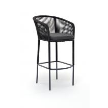  "Марсель" стул барный плетеный из роупа, каркас из стали серый (RAL7022), роуп темно-серый круглый, ткань темно-серая, фото 2 