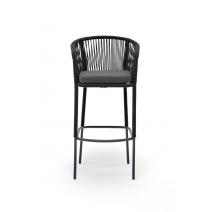  "Марсель" стул барный плетеный из роупа, каркас из стали серый (RAL7022), роуп темно-серый круглый, ткань темно-серая, фото 3 
