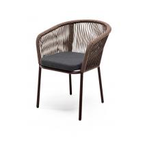  "Марсель" стул плетеный из роупа, каркас алюминий коричневый (RAL8016) муар, роуп коричневый круглый, ткань темно-серая, фото 1 