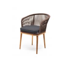  "Марсель" стул плетеный из роупа, основание дуб, роуп коричневый круглый, ткань темно-серая, фото 1 