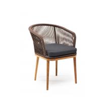  "Марсель" стул плетеный из роупа, основание дуб, роуп коричневый круглый, ткань темно-серая, фото 2 