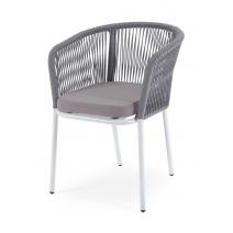  "Марсель" стул плетеный из роупа, каркас алюминий белый шагрень, роуп светло-серый круглый, ткань Neo ash, фото 1 