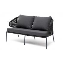  "Милан" диван 2-местный плетеный из роупа, каркас алюминий темно-серый (RAL7024), роуп темно-серый круглый, ткань темно-серая, фото 1 