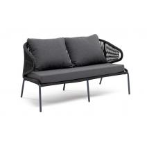  "Милан" диван 2-местный плетеный из роупа, каркас алюминий темно-серый (RAL7024), роуп темно-серый круглый, ткань темно-серая, фото 2 