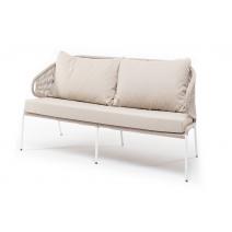  "Милан" диван 2-местный плетеный из роупа, каркас алюминий белый, роуп бежевый круглый, ткань бежевая, фото 1 