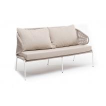 "Милан" диван 2-местный плетеный из роупа, каркас алюминий белый, роуп бежевый круглый, ткань бежевая, фото 2 
