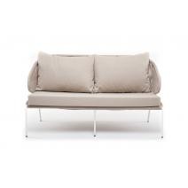  "Милан" диван 2-местный плетеный из роупа, каркас алюминий белый, роуп бежевый круглый, ткань бежевая, фото 3 