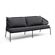  "Милан" диван 3-местный плетеный из роупа, каркас алюминий темно-серый (RAL7024), роуп темно-серый круглый, ткань темно-серая, фото 2 