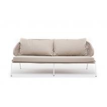  "Милан" диван 3-местный плетеный из роупа, каркас алюминий белый, роуп бежевый круглый, ткань бежевая, фото 3 