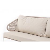  "Милан" диван 3-местный плетеный из роупа, каркас алюминий белый, роуп бежевый круглый, ткань бежевая, фото 4 