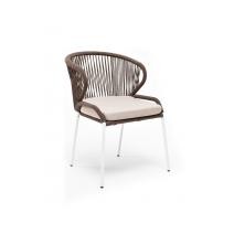  "Милан" стул плетеный из роупа, каркас алюминий белый, роуп коричневый круглый, ткань бежевая, фото 2 