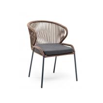  "Милан" стул плетеный из роупа, каркас алюминий серый (RAL7022), роуп коричневый круглый, ткань темно-серая, фото 2 