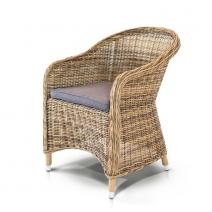  "Равенна" плетеное кресло из искусственного ротанга, цвет соломенный с серой подушкой, фото 1 