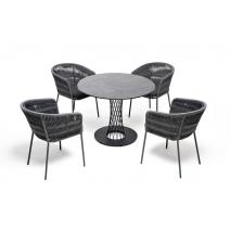  "Диего" обеденная группа на 4 персоны со стульями "Бордо" плетения колос, столешница "серый гранит", фото 1 