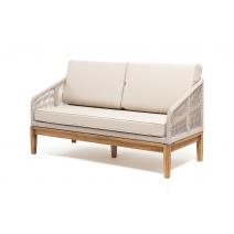  "Канны" диван 2-местный плетеный из роупа, основание дуб, роуп бежевый круглый, ткань бежевая, фото 1 
