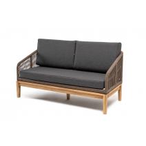  "Канны" диван 2-местный плетеный из роупа, основание дуб, роуп коричневый круглый, ткань темно-серая, фото 1 