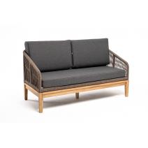  "Канны" диван 2-местный плетеный из роупа, основание дуб, роуп коричневый круглый, ткань темно-серая, фото 3 