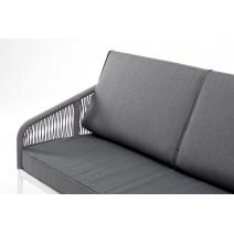  "Канны" диван 3-местный плетеный из роупа, каркас алюминий белый шагрень, роуп светло-серый круглый, ткань серая, фото 8 