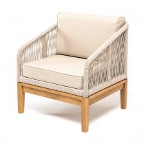  "Канны" кресло плетеное из роупа, основание дуб, роуп бежевый круглый, ткань бежевая, фото 1 