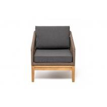  "Канны" кресло плетеное из роупа, основание дуб, роуп коричневый круглый, ткань темно-серая, фото 2 