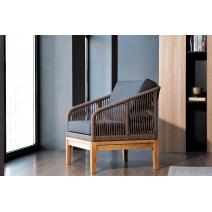  "Канны" кресло плетеное из роупа, основание дуб, роуп коричневый круглый, ткань темно-серая, фото 13 