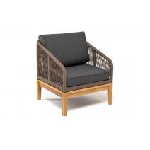  "Канны" кресло плетеное из роупа, основание дуб, роуп коричневый круглый, ткань бежевая, фото 3 
