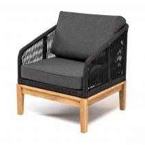  "Канны" кресло плетеное из роупа, основание дуб, роуп темно-серый круглый, ткань темно-серая, фото 1 