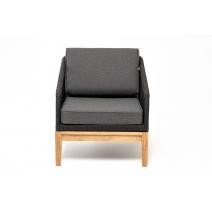  "Канны" кресло плетеное из роупа, основание дуб, роуп темно-серый круглый, ткань темно-серая, фото 2 