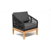  "Канны" кресло плетеное из роупа, основание дуб, роуп темно-серый круглый, ткань темно-серая, фото 3 