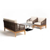  "Канны" лаунж-зона 4-ая из роупа со столом "Гранада" (серый гранит), основание дуб, роуп коричневый, ткань бежевая, фото 3 