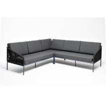 "Канны" диван модульный плетеный из роупа, каркас алюминий темно-серый (RAL7024), роуп темно-серый круглый, ткань темно-серая, фото 1 