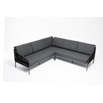  "Канны" диван модульный плетеный из роупа, каркас алюминий темно-серый (RAL7024), роуп темно-серый круглый, ткань темно-серая, фото 2 