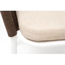  "Марсель" стул плетеный из роупа, каркас алюминий белый, роуп коричневый круглый, ткань бежевая, фото 6 