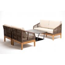  "Канны" диван 2-местный плетеный из роупа, основание дуб, роуп коричневый круглый, ткань бежевая, фото 1 