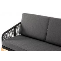  "Канны" диван 3-местный плетеный из роупа, основание дуб, роуп темно-серый круглый, ткань темно-серая, фото 6 