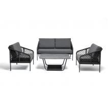  "Канны" кресло плетеное из роупа (узелки), каркас алюминий темно-серый (RAL7024) муар, роуп темно-серый круглый, ткань Savana grafit, фото 1 