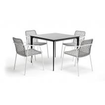  "Малага" обеденная группа на 4 персоны со стульями "Тунис", каркас белый, роуп светло-серый, фото 1 