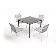  "Малага" обеденная группа на 4 персоны со стульями "Тунис", каркас белый, роуп светло-серый, фото 4 