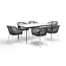  "Малага" обеденная группа на 6 персон со стульями "Марсель", каркас белый, роуп серый, фото 1 