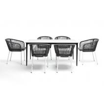  "Малага" обеденная группа на 6 персон со стульями "Марсель", каркас белый, роуп серый, фото 2 
