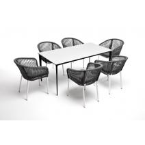  "Малага" обеденная группа на 6 персон со стульями "Марсель", каркас белый, роуп серый, фото 4 